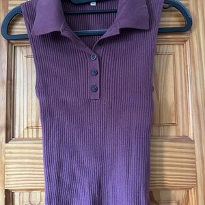 Madewell Purple Ribbed Polo Tank Top